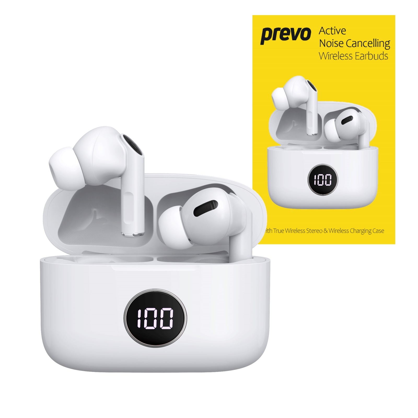 Prevo M10 Active Noise Cancelling TWS Earbuds, Bluetooth 5.3, Automatic Pairing, Touch Control Feature with Digital LED Display Wireless Charging Case, Android, IOS and Windows Compatible, White Prevo M10 Active Noise Cancelling TWS Earbuds, Bluetooth 5.3, Automatic Pairing, Touch Control Feature with Digital LED Display Wireless Charging Case, Android, IOS and Windows Compatible, White